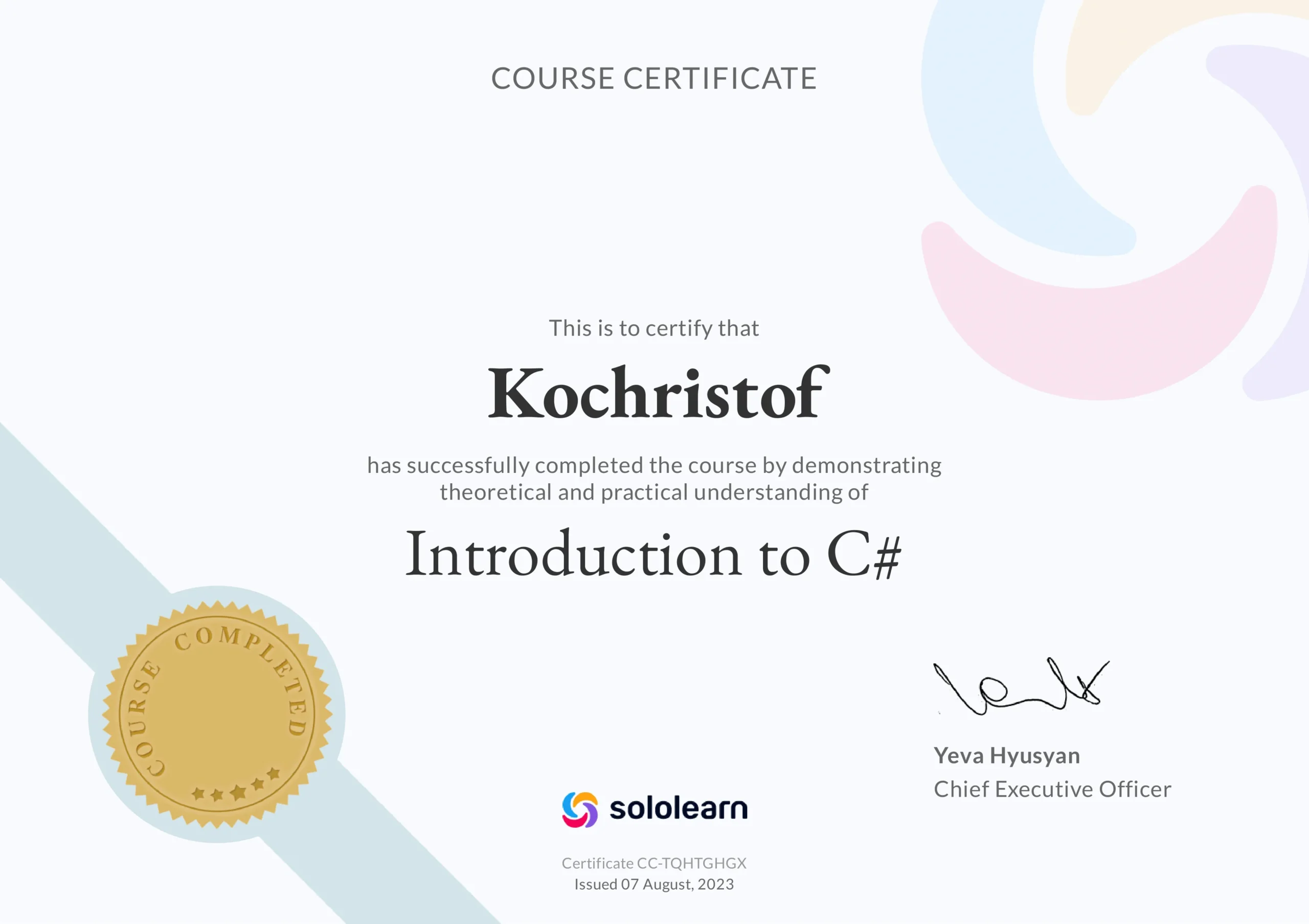 Introduction to C# – Certification