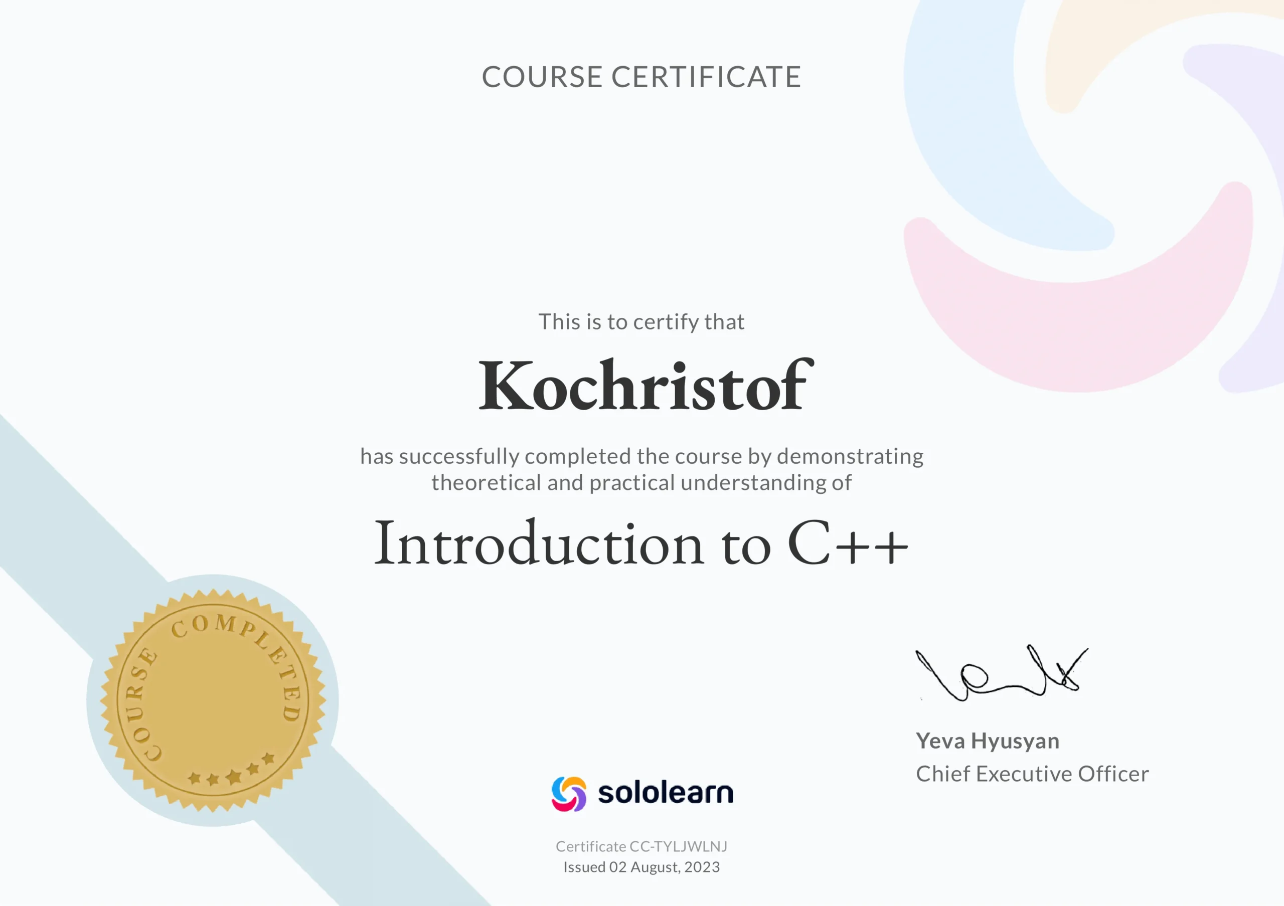 Introduction to C++ – Certification