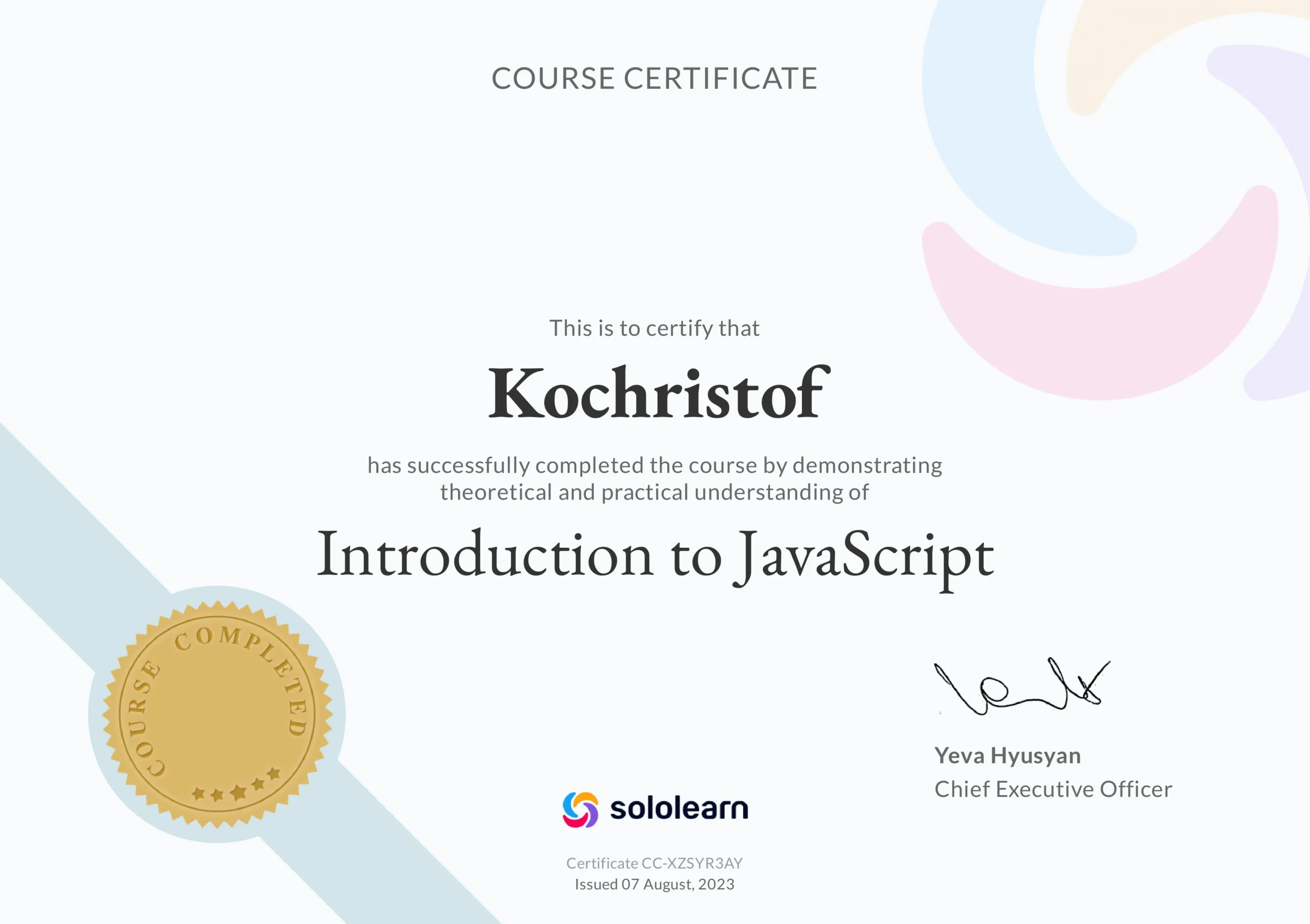 Introduction to JavaScript – Certification
