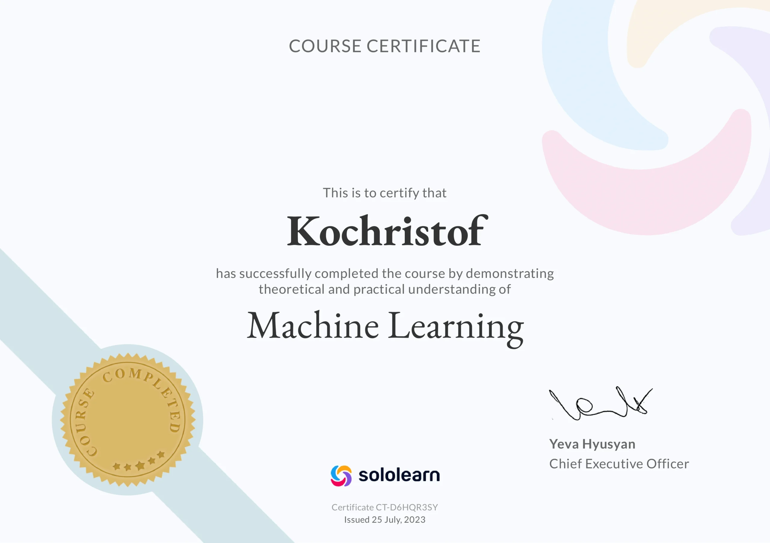 Machine Learning – Certification