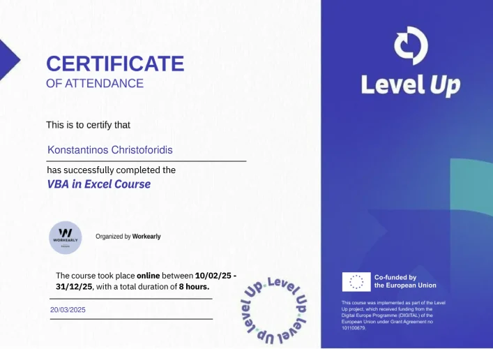 Workearly - VBA - Level Up